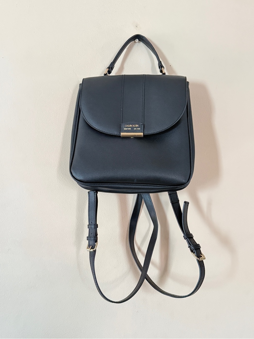 Calvin Klein Black Faux Leather Top-Handle Backpack Back to School Travel Bag